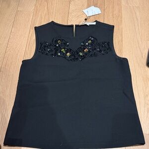 Diane Von Furstenberg DVF Black Embellished Blouse size 4